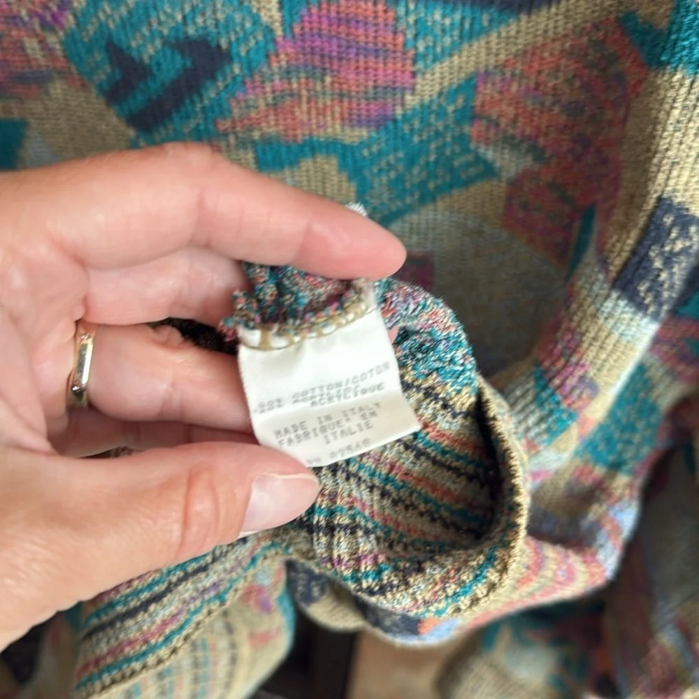 Vintage Italian made sweater colorful geometric Cosby vibes 80s 90s artsy M/L - Picture 4 of 11
